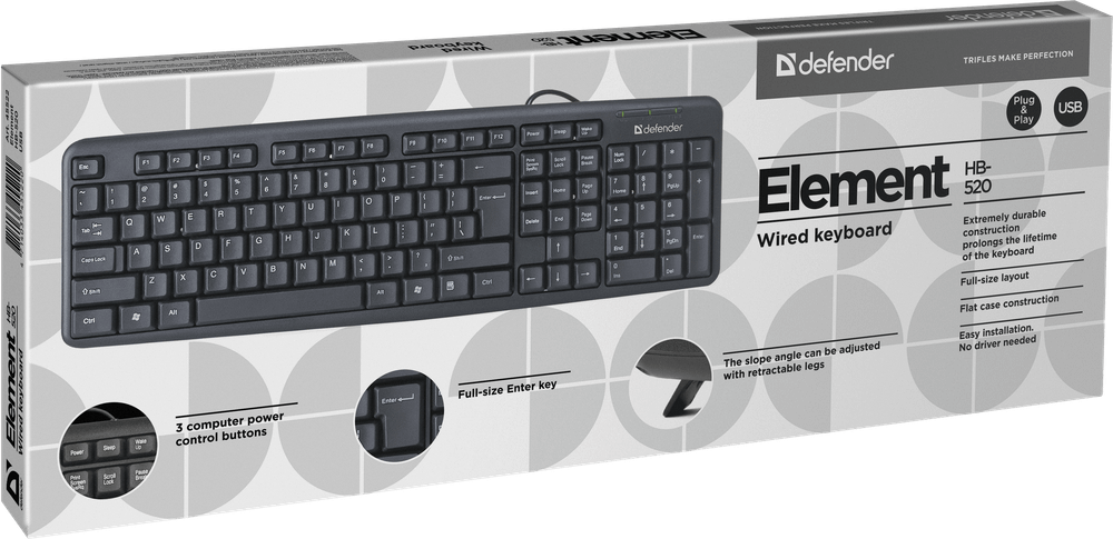 Клавиатура Defender Element HB-520 B (Черный), USB, ENG/RUS/KAZ,стандарт
