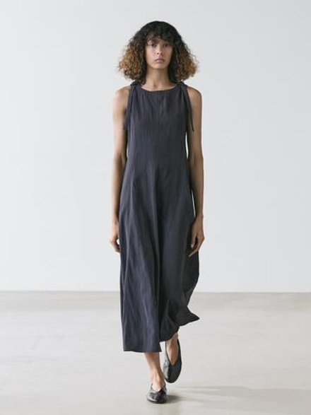 Massimo Dutti Струящееся платье миди, серый