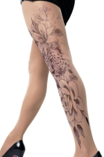 Колготки +size с принтом в виде леопарда в окружении цветов (Размер: XL-XXL-XXXL) (Цвет: бежевый)