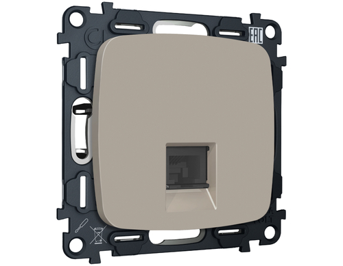 MO372010 Комплект механизма компьютерной розетки OMEGA Серо-бежевый матовый RJ-45(8P8C) CAT6 с шторкой QUANT (OP3720, VM188)