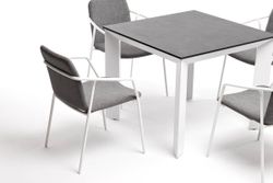 "Венето" обеденная группа на 4 персоны со стульями "Марокко", каркас белый, роуп серый