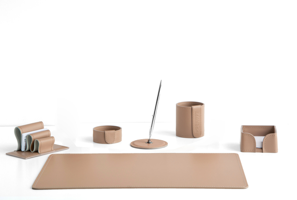 Набор настольный из кожи цвет cafe latte 6 предметов