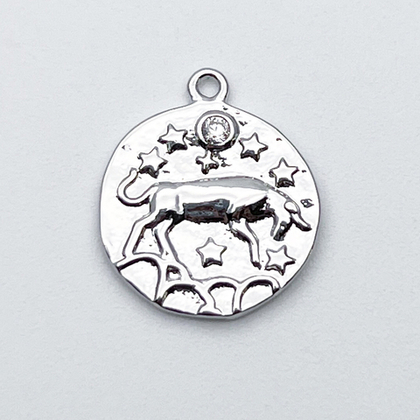 Подвеска Знак Зодиака Телец, цвет серебро (родий), фианит, размер 16*14 мм, цена за 1 шт