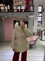 Пуховик Fresh миди с поясом молочный