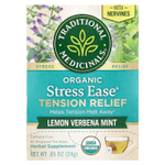 Traditional Medicinals, Organic Stress Ease®, средство для снятия напряжения, лимонная вербена и мята, без кофеина, 16 чайных пакетиков в упаковке, 24 г (0,85 унции)