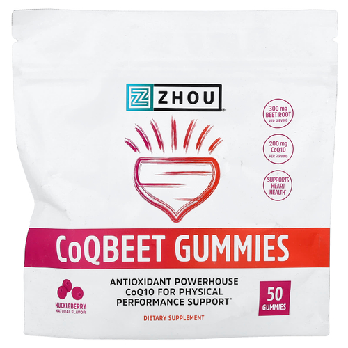 Zhou Nutrition, CoQBeet, жевательные таблетки, со вкусом черники, 50 жевательных конфет