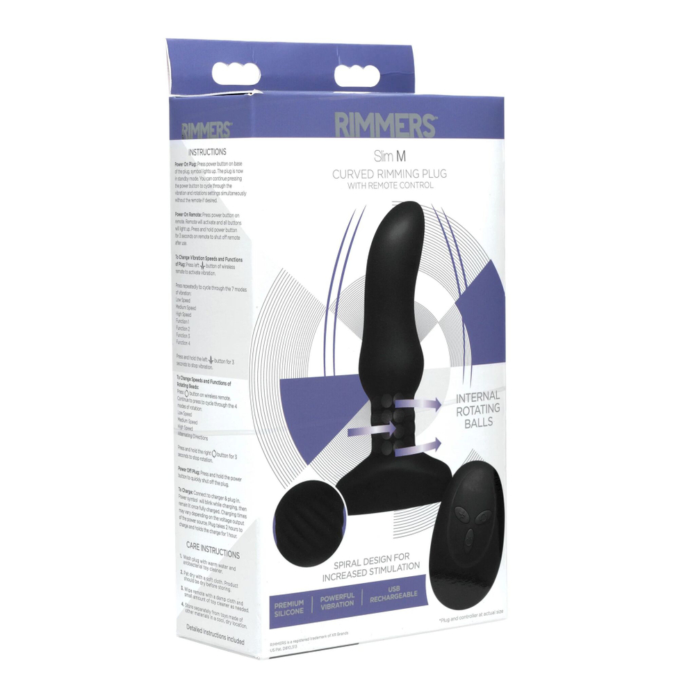 Черная анальная вибропробка с пультом ДУ Curved Rimming Plug Slim M - 13,9 см. (Цвет: черный)