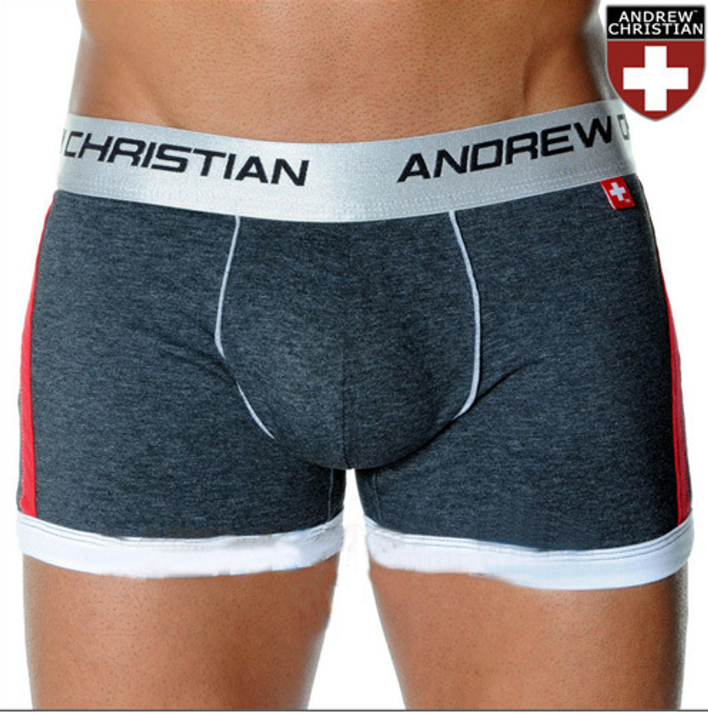Мужские трусы боксеры серые пуш ап передний Andrew Christian Shock Jock Racer Boxer Grey   AC52
