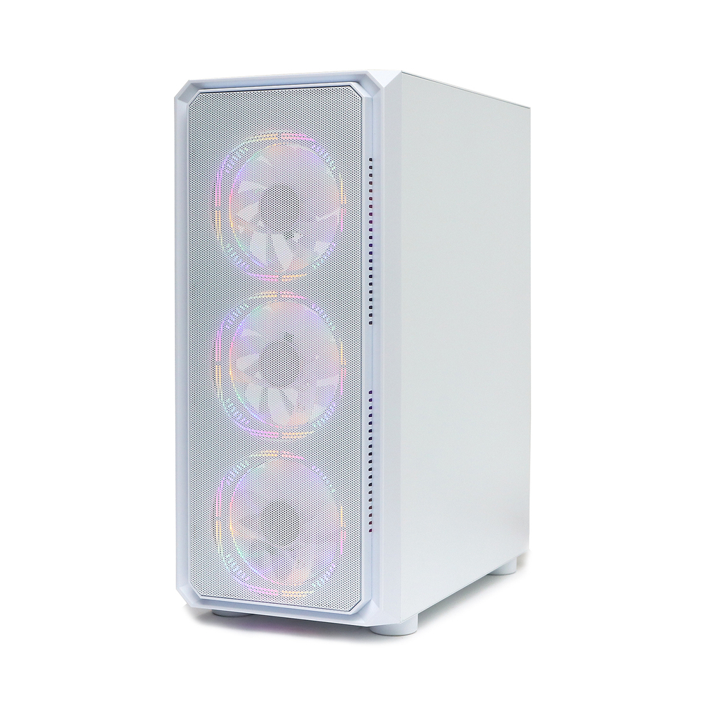 Корпус BaseTech eXtreme GFX-03, Без БП, ATX, белый, 4xFRGB FAN, 2xUSB2, 1xUSB3, бок: закалённое стекло (BT-GFX-03W-MESH-4F-RGB)