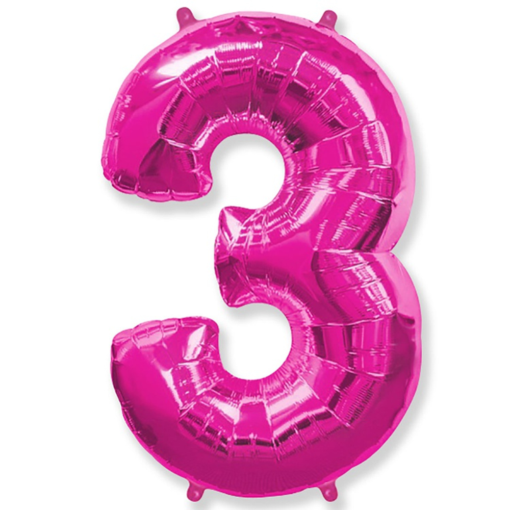 Шар фольгированный Цифра 3 101 см (Фуксия)