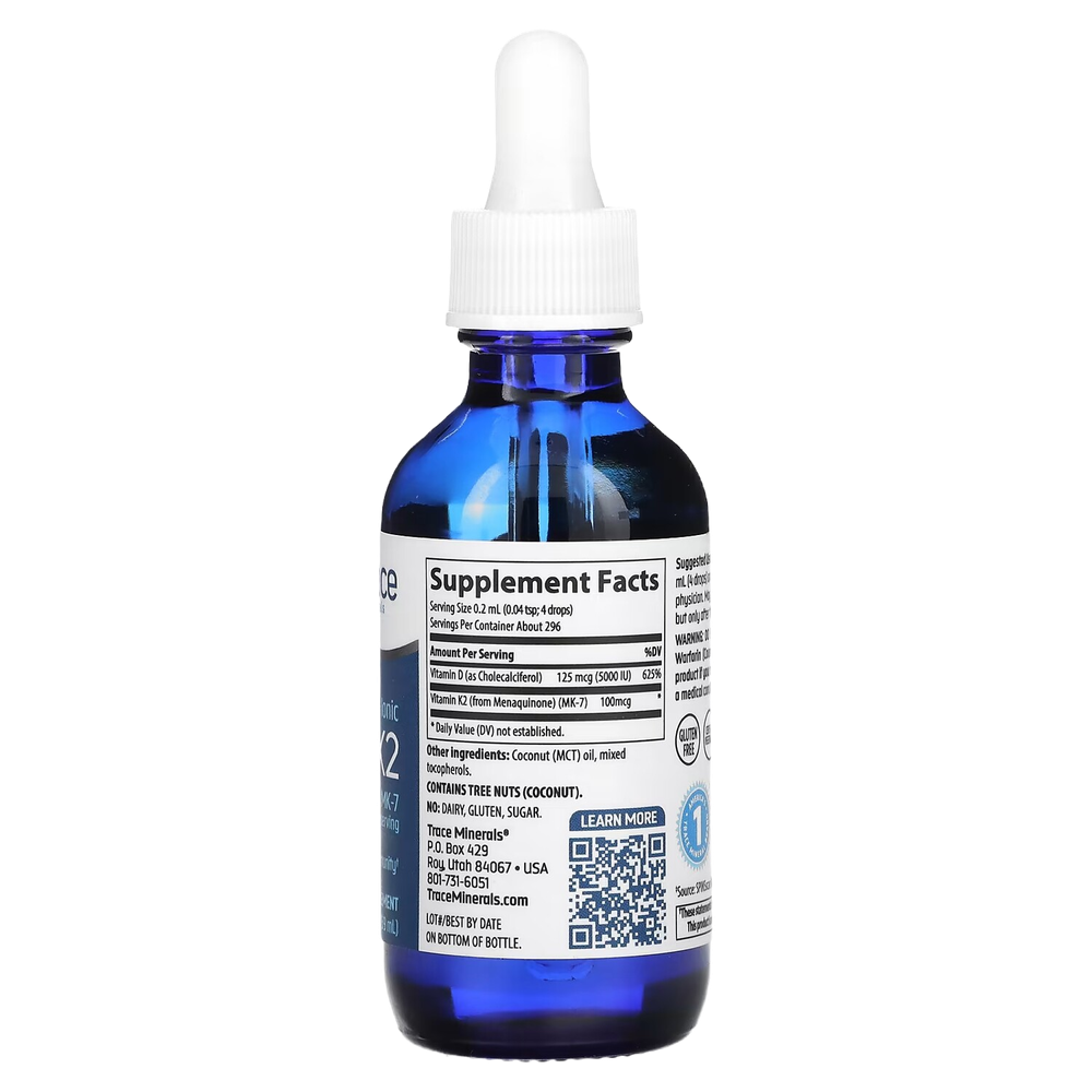 Trace Minerals Liquid Ionic D3 + K2 100mcg 59ml, Витамины Д3 и К2