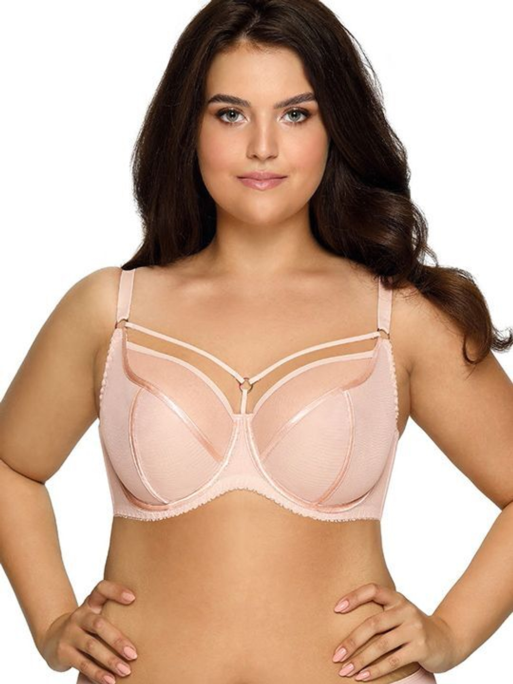 Бюстгальтер на косточках plus size с декоративными бретелями (Размер: 95F) (Цвет: белый)