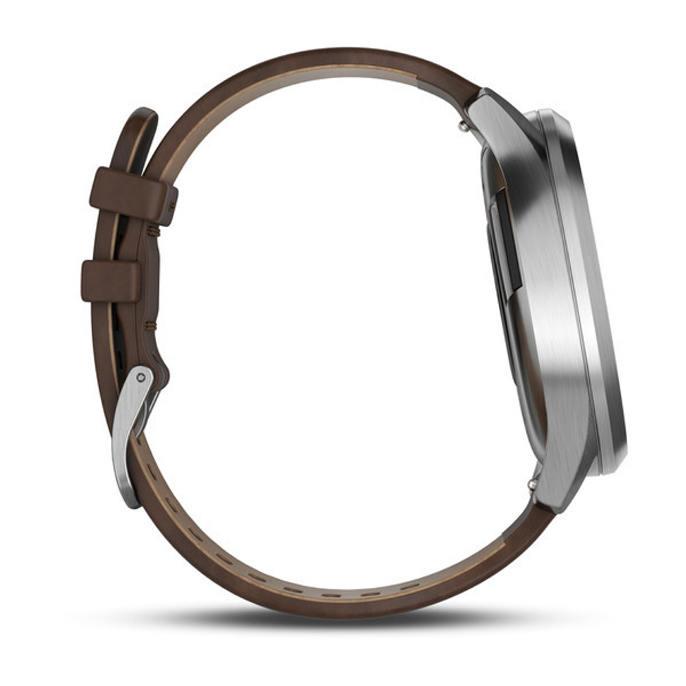 Часы Garmin Vivomove HR Premium, серебряные с темно-коричневым кожаным ремешком (010-01850-24)