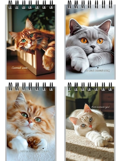 Блокнот А7 40л. клетка "Милые коты-3" на гребне, мелов.облистер (Проф-Пресс)