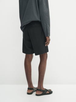 Massimo Dutti 100% льняные шорты-бермуды, темно-синий