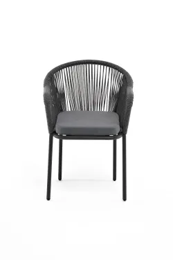 "Лион" стул плетеный из роупа, каркас алюминий серый (RAL7022) муар, роуп серый круглый, ткань серая 017