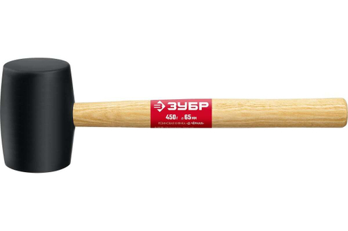 Чёрная резиновая киянка с деревянной рукояткой ЗУБР 450г 2050-65_z02