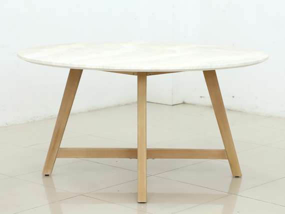 Стол Mali Ø150 см из массива эвкалипта и травертина