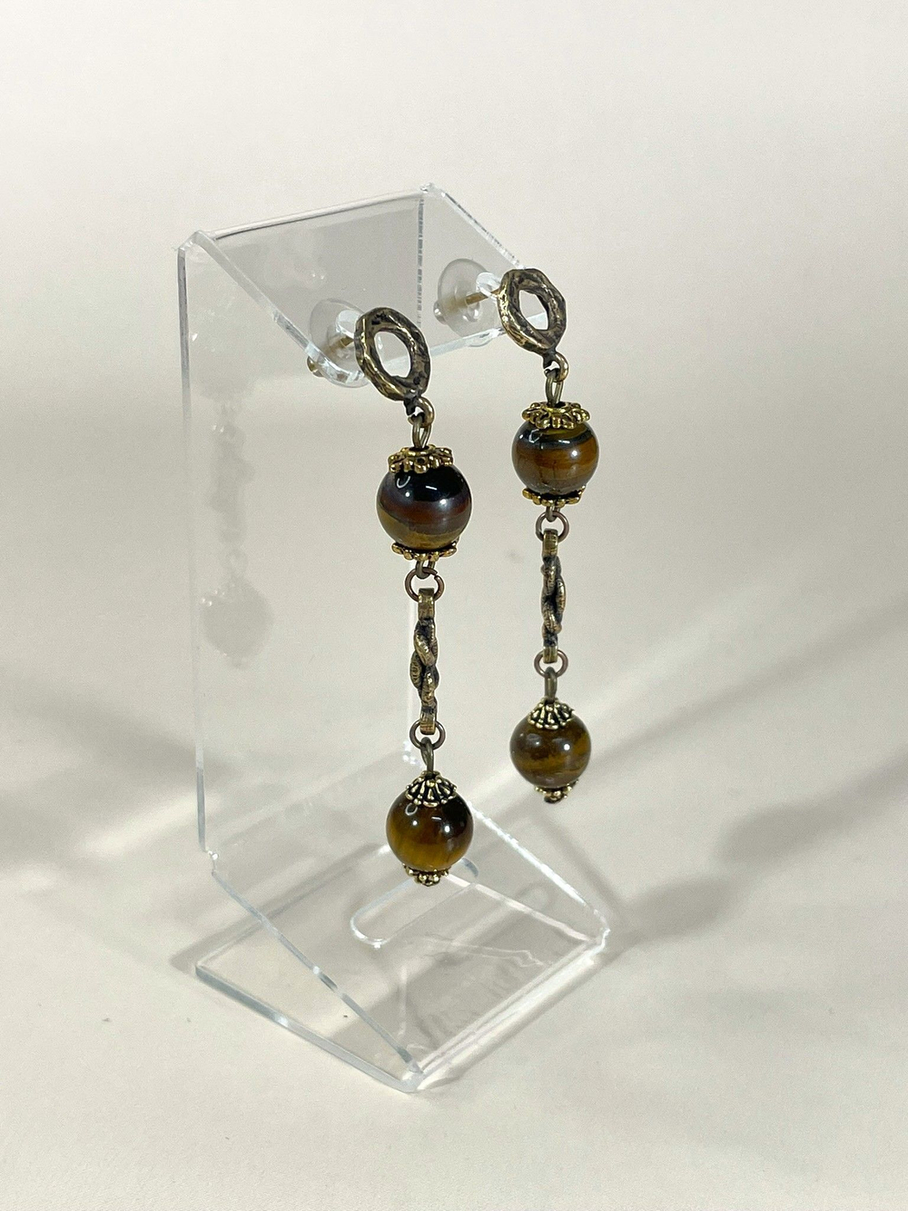 Серьги-пусеты тигровый глаз "Великолепный век"