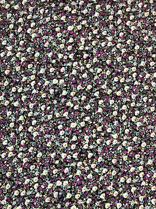 штапель принт цветок мелкий белый, розовый на черном D51C1