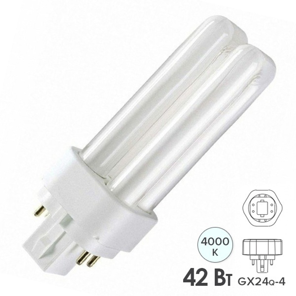 Лампа компактная люминесцентная Dulux T/E Plus 42W/840 4000K GX24q-4 холодно-белая Osram 4099854123740