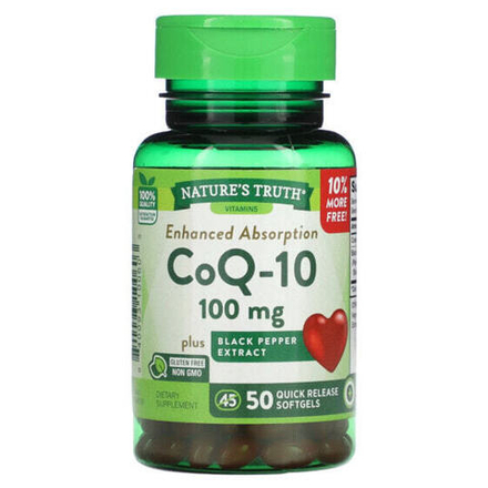 Коэнзим Q10 Nature's Truth, CoQ-10, Enhanced Absorption, 100 mg, 50 Quick Release Softgels