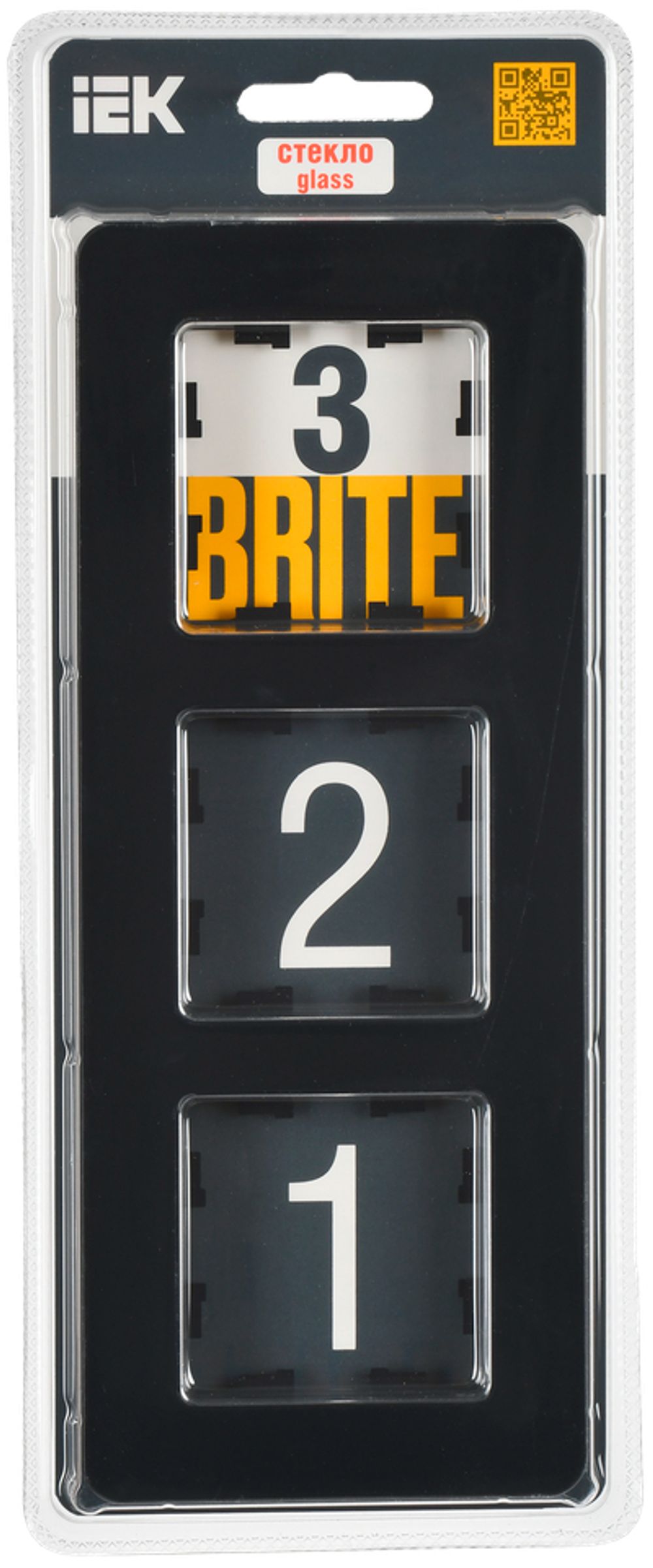 BRITE Рамка 3-местная РУ-3-2-Бр стекло черный RE IEK
