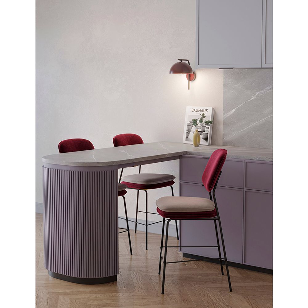 Стул полубарный с контрастным кантом Pea, велюр, бордовый/бежевый