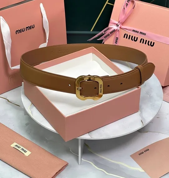 Кожаный ремень Miu Miu, коричневый