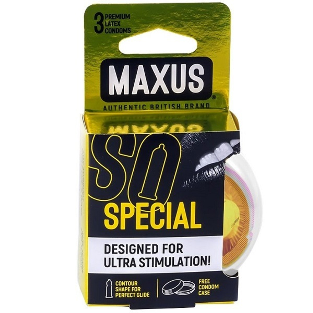 Презервативы с точками и рёбрами в пластиковом кейсе Maxus Special 3шт