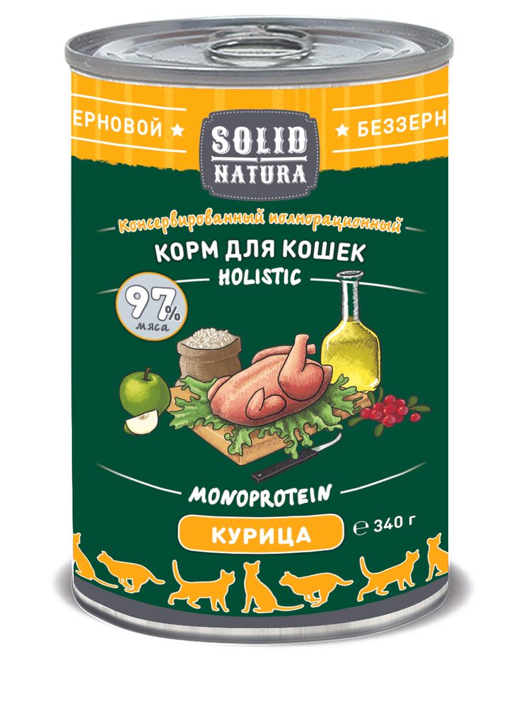 Solid Natura Holistic Курица влажный корм для кошек жестяная банка 0,34 кг