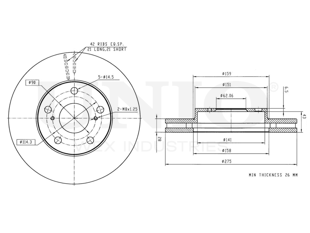 Диск тормозной передний UNIO BRD-20188