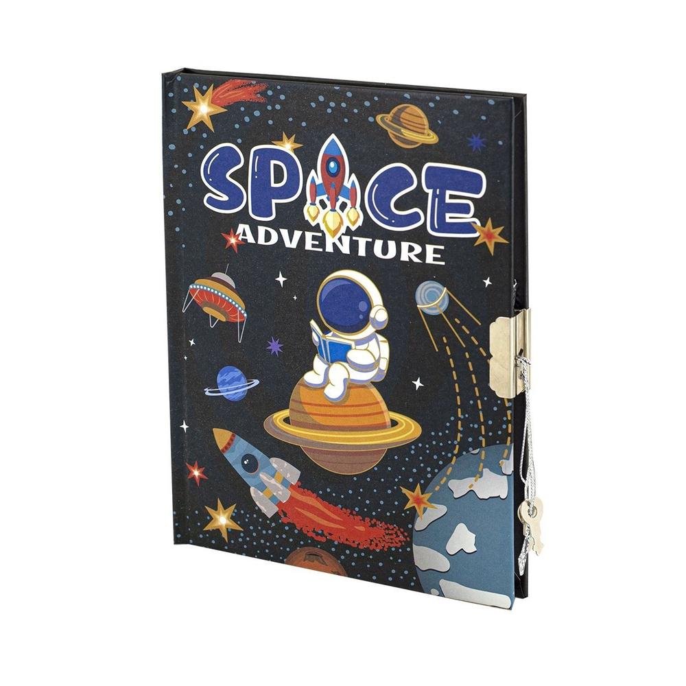 Записная книжка в футляре, 20 см * 22,5 см, 7БЦ, Alingar, мат. ламинация, ручка, замочек, линия, 50 л., "Космос, приключения", розовый
