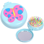 Расческа массажная детская складная «Barbariska», с зеркалом, бабочка, разноцветные зубчики, цвет голубой, d-7см
