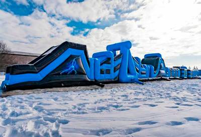 Надувная полоса препятствий для тимбилдинга «Молния», 40×3,5×4 м