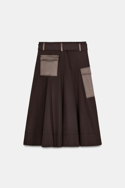 ZARA ЮБКА МИДИ КАРГО С РЕМНЕМ, КОРИЧНЕВЫЙ