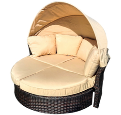 Трансформирующаяся круглдая кровать из ротанга JHB2165, цвет коричневый, подушки бежевые
