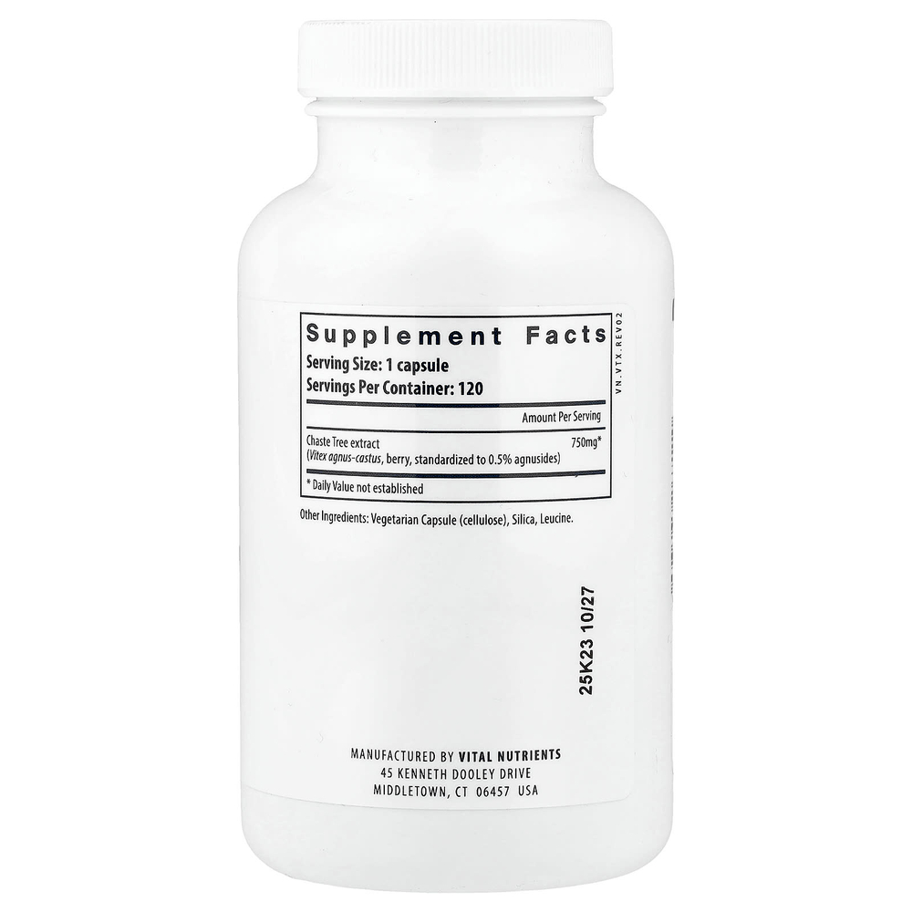 Vital Nutrients, Vitex 750, 750 мг, 120 веганских капсул