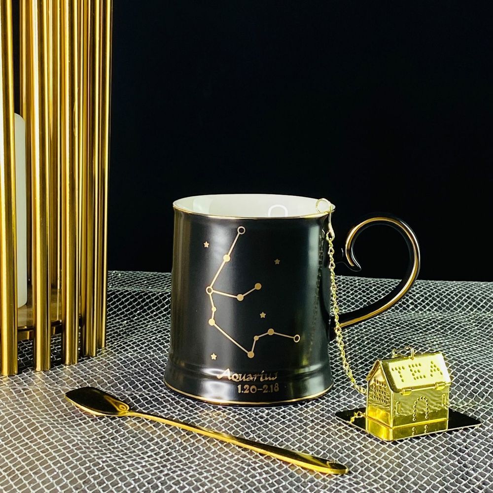 Lenardi 106-300 Кружка 360мл с ложкой и фильтром ВОДОЛЕЙ в под.уп.(х12)Фарфор