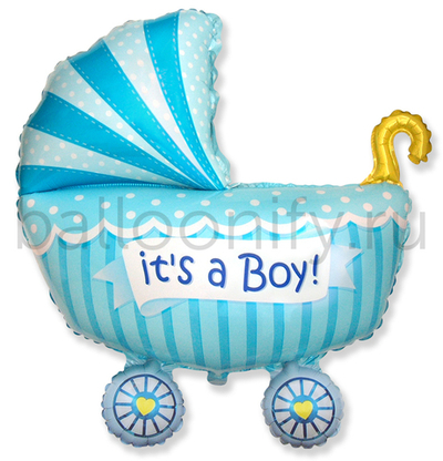 Шар (35''/89 см) Фигура, Коляска для мальчика, Голубой, 1 шт.