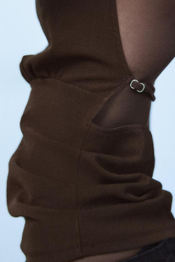 ZARA ТОП С ГОРЛОВИНОЙ ХАЛТЕР И ОТКРЫТОЙ СПИНОЙ, ШОКОЛАДНЫЙ