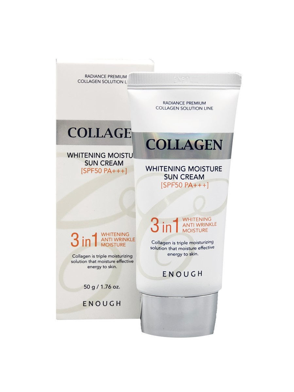 Enough Крем для лица солнцезащитный - Collagen 3in1 whitening moisture sun сream SPF50 PA+++, 50г