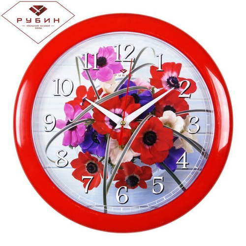 Часы 21 Bek настенные  2323-107 круг d=23см, корпус красный "Разноцветы" "Рубин"