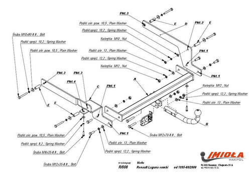 Фаркоп IMIOLA R.008 Renault Laguna универсал 1995-2000(паспорт и сертификат в комплекте)(без электрики)