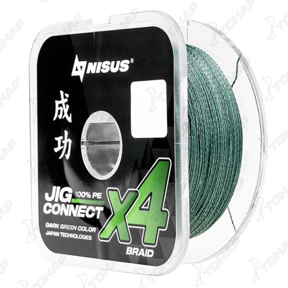Шнур JIG CONNECT X4 PE Dark Green 150m #2.0, 0,22mm 13.2кг/28.8LB (T-N-JC-X4-0.22-150-DG) NISUS