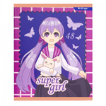 Тетрадь 48л., А5, клетка, Alingar "Fashion girls", скрепка, мелованный картон (стандарт), выб УФ лак, блок офсет, 4 дизайна в пленке т/у