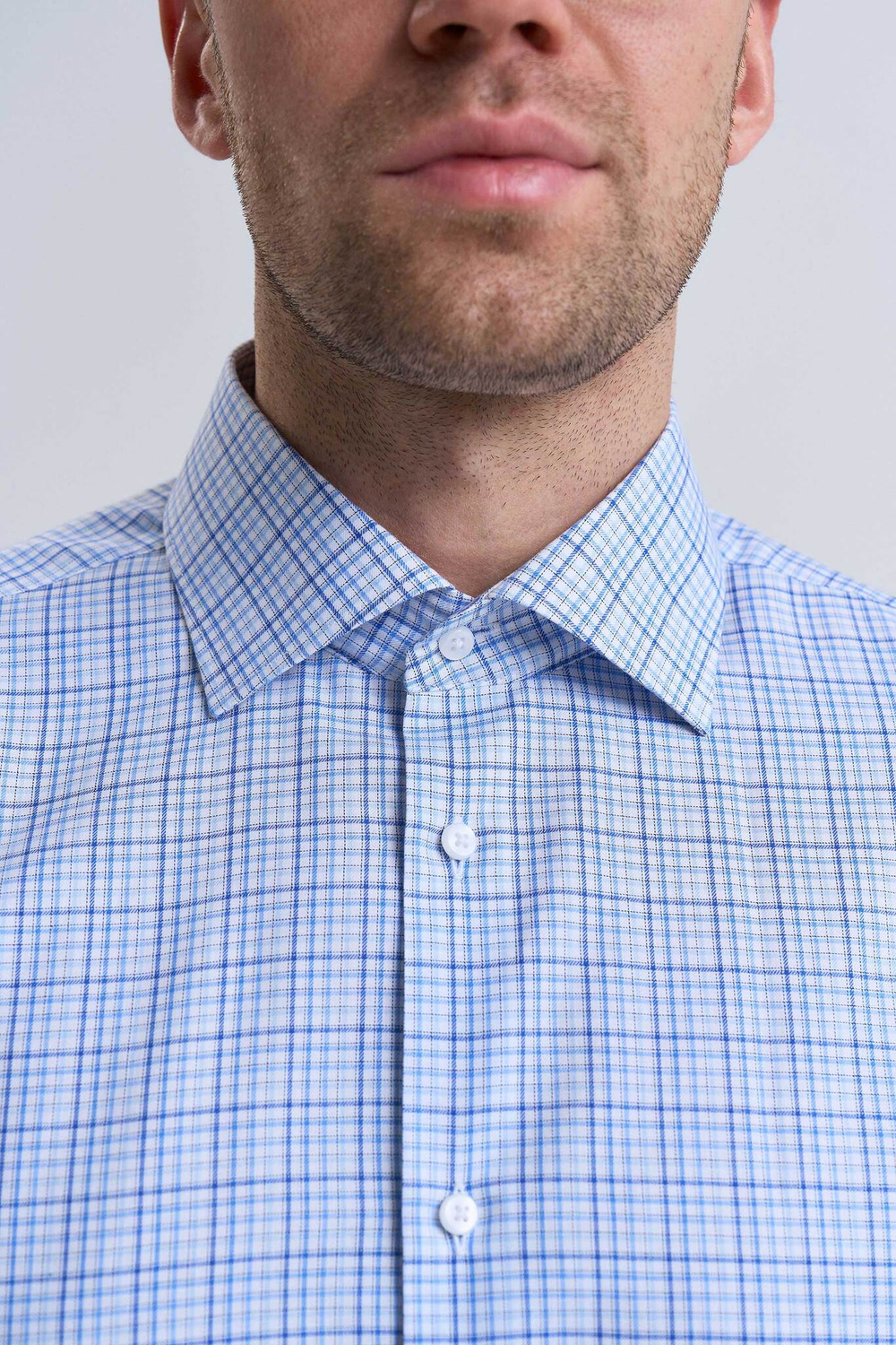 Сорочка мужская VESTER длинный рукав, голубая в клетку, хлопок/лиоцелл 55641 08