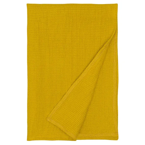 Набор из двух вафельных полотенец изо льна горчичного цвета из коллекции essential, 50х70 см
