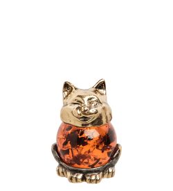 Народные промыслы AM-1049 Фигурка «Котик маленький» (латунь, янтарь)