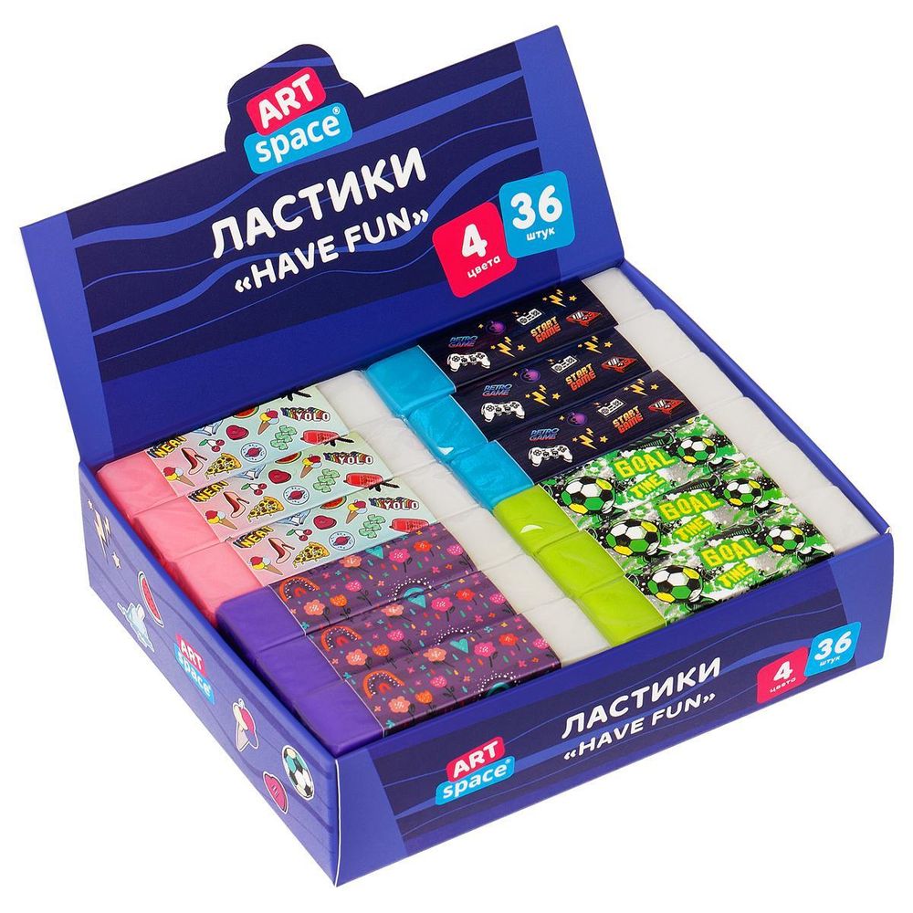 Ластик прямоугольный, ЭКО-ПВХ, 60*15*10мм &quot;Have Fun&quot; (Спейс)